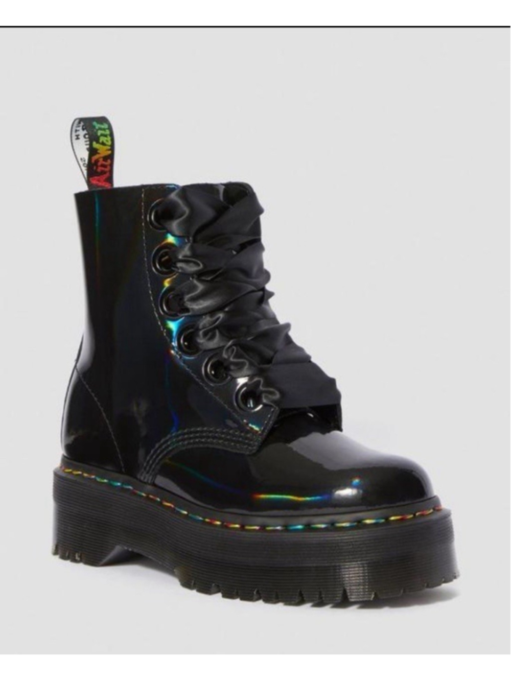RARE Dr. Martens Molly Rainbow Holographic Patent Leather Boots Size 8